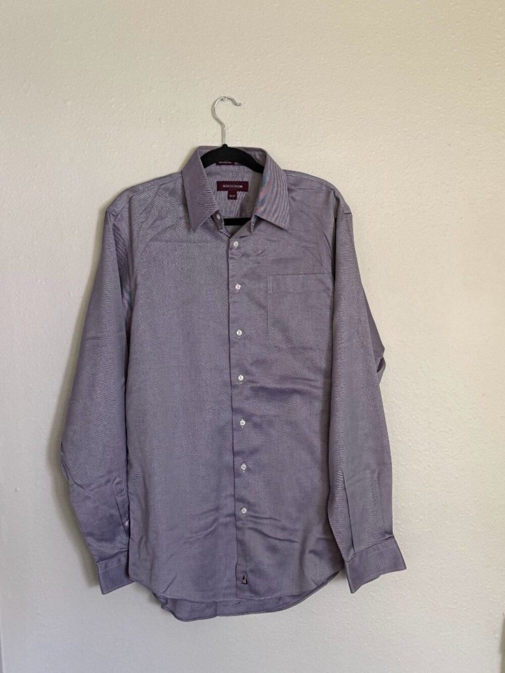 Nordstrom Smartcare Dress Shirt 15.5 37 Purple White Stripe Wrinkle Free Cotton